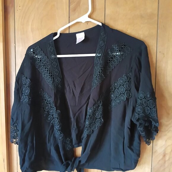 no boundaries plus size womens black short sleeve open front tie size 3X - Picture 3 of 5